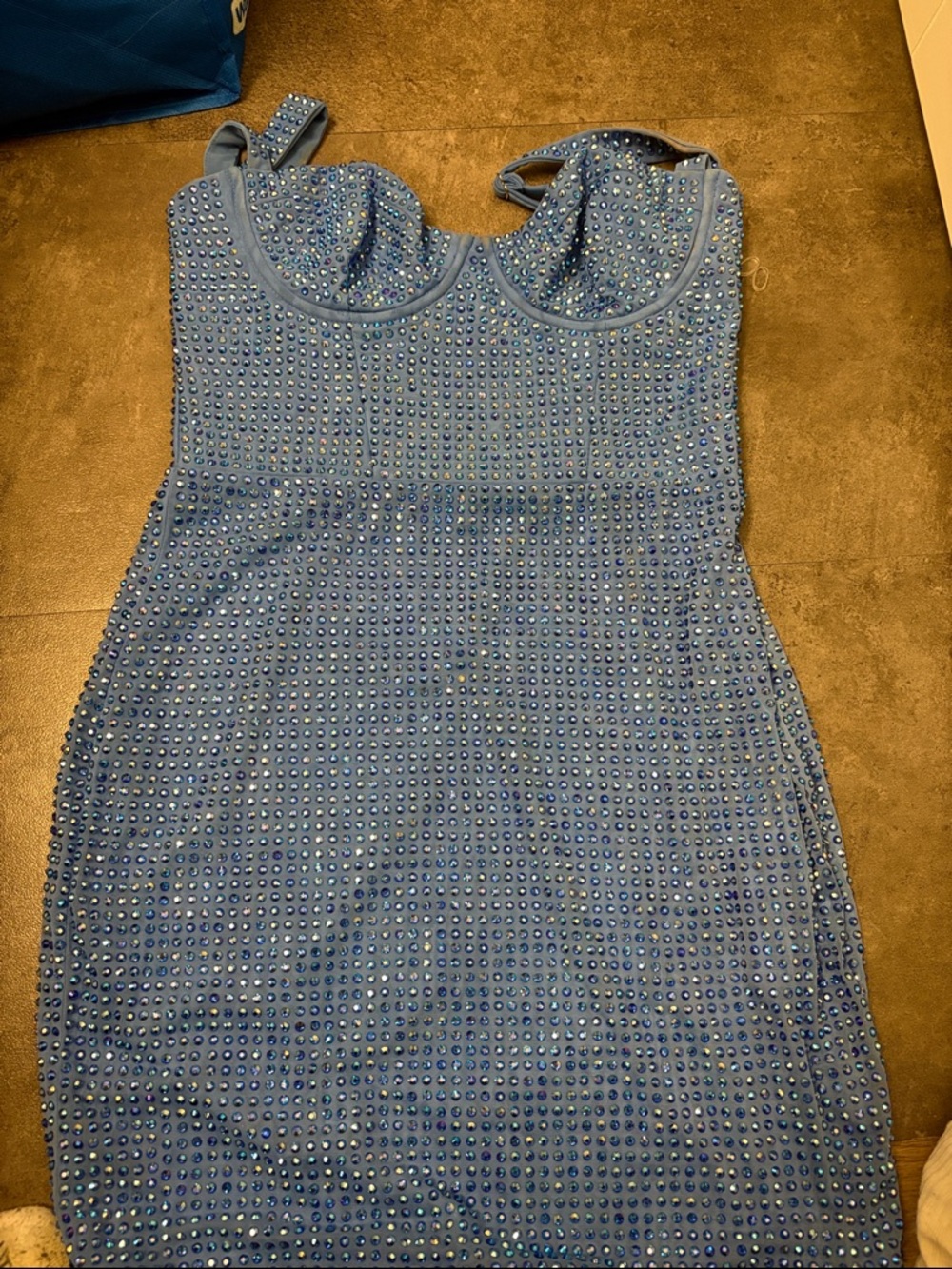 Oh Polly Blue Embellished Bodycon Dress